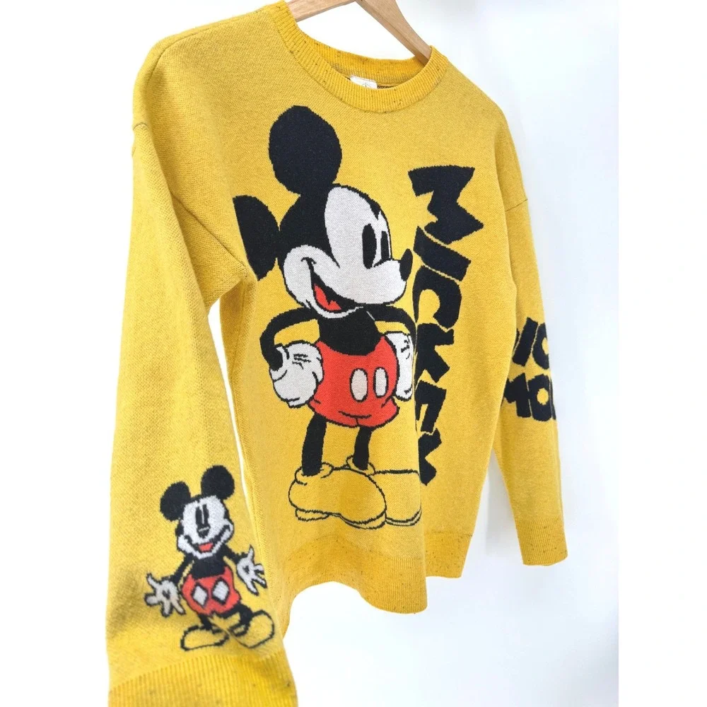 Disney Parks Mickey Mouse Pullover Knit Sweater Women's Small Yellow